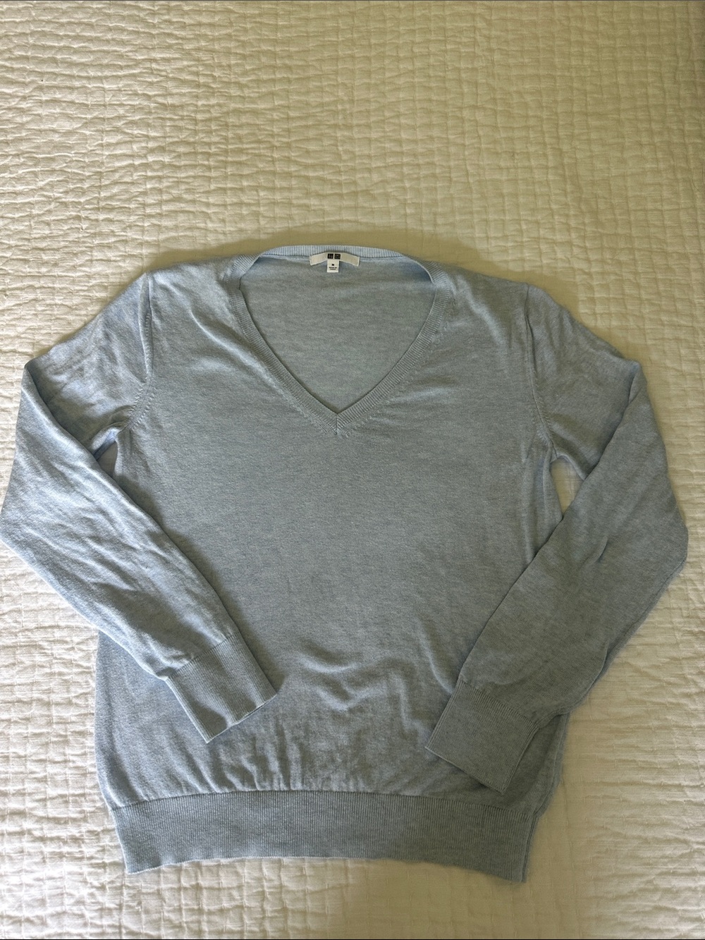 Uniqlo Pale Blue Cotton V-Neck Sweater - Picture 1 of 6